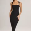 Robe midi moulante à encolure carrée Ainslee en modal, couleur noire Robe midi moulante à encolure carrée Ainslee en modal, couleur noire