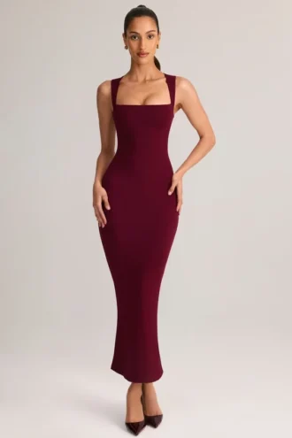 Robe midi moulante à encolure carrée Ainslee en modal, couleur vin