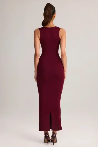 Robe midi moulante à encolure carrée Ainslee en modal, couleur vin