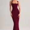 Robe midi moulante à encolure carrée Ainslee en modal, couleur vin Robe midi moulante à encolure carrée Ainslee en modal, couleur vin