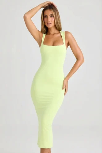Robe midi moulante à encolure carrée Ainslee en modal, vert matcha