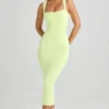 Robe midi moulante à encolure carrée Ainslee en modal, vert matcha Robe midi moulante à encolure carrée Ainslee en modal, vert matcha
