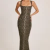 Robe midi moulante à encolure carrée en modal Ainslee, imprimé léopard Robe midi moulante à encolure carrée en modal Ainslee, imprimé léopard