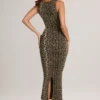 Robe midi moulante à encolure carrée en modal Ainslee, imprimé léopard Robe midi moulante à encolure carrée en modal Ainslee, imprimé léopard