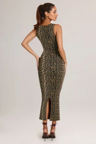 Robe midi moulante à encolure carrée en modal Ainslee, imprimé léopard