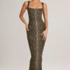 Robe midi moulante à encolure carrée en modal Ainslee, imprimé léopard Robe midi moulante à encolure carrée en modal Ainslee, imprimé léopard