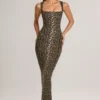 Robe midi moulante à encolure carrée en modal Ainslee, imprimé léopard Robe midi moulante à encolure carrée en modal Ainslee, imprimé léopard