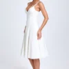Robe midi trapèze Mallory à nœuds, en blanc