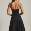 Robe midi trapèze Mallory à nœuds, en noir