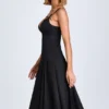 Robe midi trapèze Mallory à nœuds, en noir