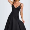 Robe midi trapèze Mallory à nœuds, en noir