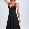 Robe midi trapèze Mallory à nœuds, en noir