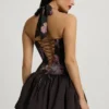 Robe Nanala à dos nu, lacets et ourlet bouffant, imprimé floral noir Robe Nanala à dos nu, lacets et ourlet bouffant, imprimé floral noir