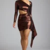 Robe Nasira en jersey métallisé à découpes, couleur cuivre bronze Robe Nasira en jersey métallisé à découpes, couleur cuivre bronze