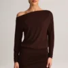 Robe portefeuille à épaules dénudées Mira en modal, couleur chocolat Robe portefeuille à épaules dénudées Mira en modal, couleur chocolat