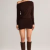 Robe portefeuille à épaules dénudées Mira en modal, couleur chocolat Robe portefeuille à épaules dénudées Mira en modal, couleur chocolat
