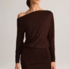 Robe portefeuille à épaules dénudées Mira en modal, couleur chocolat Robe portefeuille à épaules dénudées Mira en modal, couleur chocolat