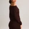 Robe portefeuille à épaules dénudées Mira en modal, couleur chocolat Robe portefeuille à épaules dénudées Mira en modal, couleur chocolat