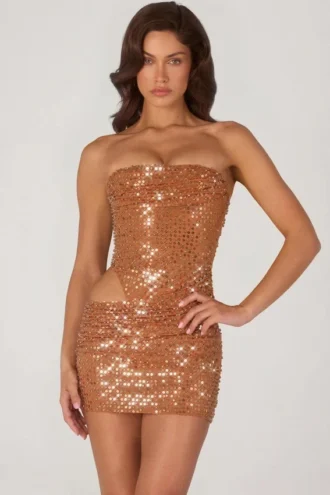 Robe Rania à découpes et ornements, couleur bronze