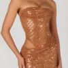 Robe Rania à découpes et ornements, couleur bronze Robe Rania à découpes et ornements, couleur bronze