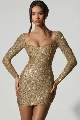 Robe Sephina à encolure en cœur ornée de détails dorés