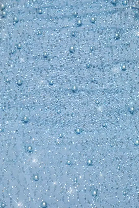 Robe Seychelles à col bénitier et ornements, bleu Robe Seychelles à col bénitier et ornements, bleu