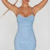 Robe Seychelles à col bénitier et ornements, bleu Robe Seychelles à col bénitier et ornements, bleu