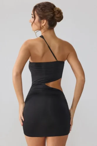 Robe Shyla en jersey moulant froncé avec découpes, couleur noir