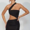 Robe Shyla en jersey moulant froncé avec découpes, couleur noir Robe Shyla en jersey moulant froncé avec découpes, couleur noir