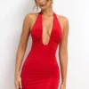 Robe Sofija en jersey moulant à encolure plongeante et fronces, rouge écarlate Robe Sofija en jersey moulant à encolure plongeante et fronces, rouge écarlate