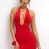 Robe Sofija en jersey moulant à encolure plongeante et fronces, rouge écarlate Robe Sofija en jersey moulant à encolure plongeante et fronces, rouge écarlate