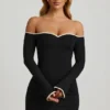 Robe Stasia en modal, à épaules dénudées et coupe trapèze, en noir Robe Stasia en modal, à épaules dénudées et coupe trapèze, en noir