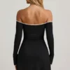 Robe Stasia en modal, à épaules dénudées et coupe trapèze, en noir Robe Stasia en modal, à épaules dénudées et coupe trapèze, en noir