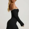Robe Stasia en modal, à épaules dénudées et coupe trapèze, en noir Robe Stasia en modal, à épaules dénudées et coupe trapèze, en noir