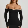 Robe Stasia en modal, à épaules dénudées et coupe trapèze, en noir Robe Stasia en modal, à épaules dénudées et coupe trapèze, en noir