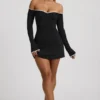 Robe Stasia en modal, à épaules dénudées et coupe trapèze, en noir Robe Stasia en modal, à épaules dénudées et coupe trapèze, en noir