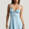 Robe trapèze à col dos nu Nerine à imprimé floral bleu