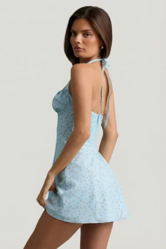 Robe trapèze à col dos nu Nerine à imprimé floral bleu