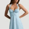 Robe trapèze à col dos nu Nerine à imprimé floral bleu