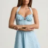 Robe trapèze à col dos nu Nerine à imprimé floral bleu