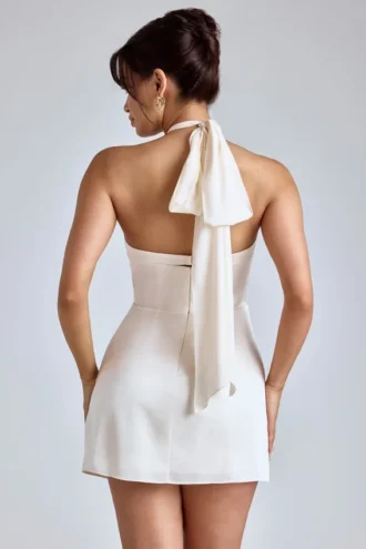 Robe trapèze à encolure croisée Lisbeth, couleur ivoire
