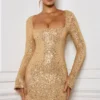 Robe trapèze Kiyara ornée de broderies, couleur or