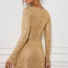 Robe trapèze Kiyara ornée de broderies, couleur or