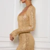 Robe trapèze Kiyara ornée de broderies, couleur or