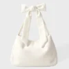 Sac fourre-tout en velours côtelé avec nœud, couleur ivoire Sac fourre-tout en velours côtelé avec nœud, couleur ivoire