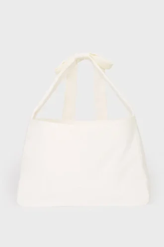 Sac fourre-tout en velours côtelé avec nœud, couleur ivoire
