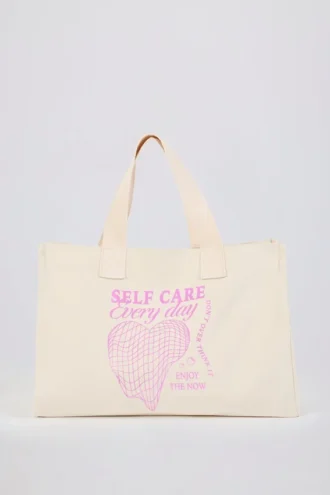 Sac fourre-tout oversize en toile couleur coquille d&rsquo;œuf