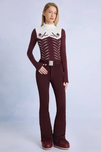 Salopette de ski imperméable à ceinture, couleur bordeaux