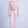 Salopette de ski imperméable à ceinture, couleur rose poudré