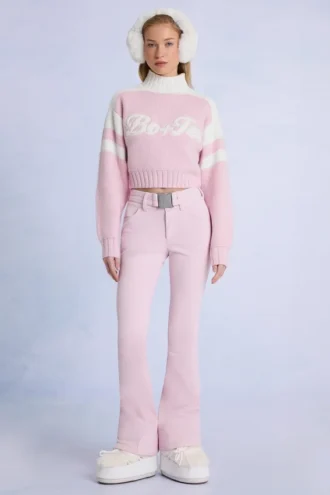 Salopette de ski imperméable à ceinture, couleur rose poudré